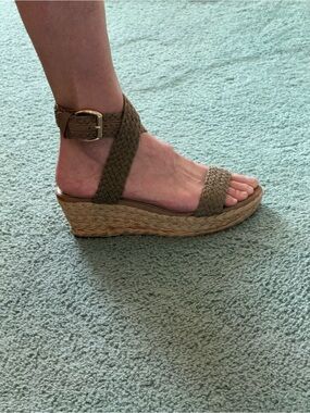 Stuart Weitzman Braided Taupe Wedge Sandals